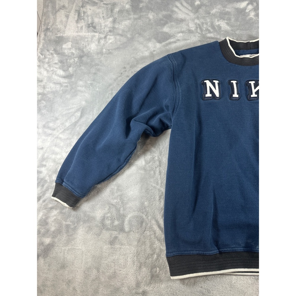 Vintage Nike Spellout Crewneck Sweatshirt Navy Blue Embroidered Mens Medium - Picture 2 of 9